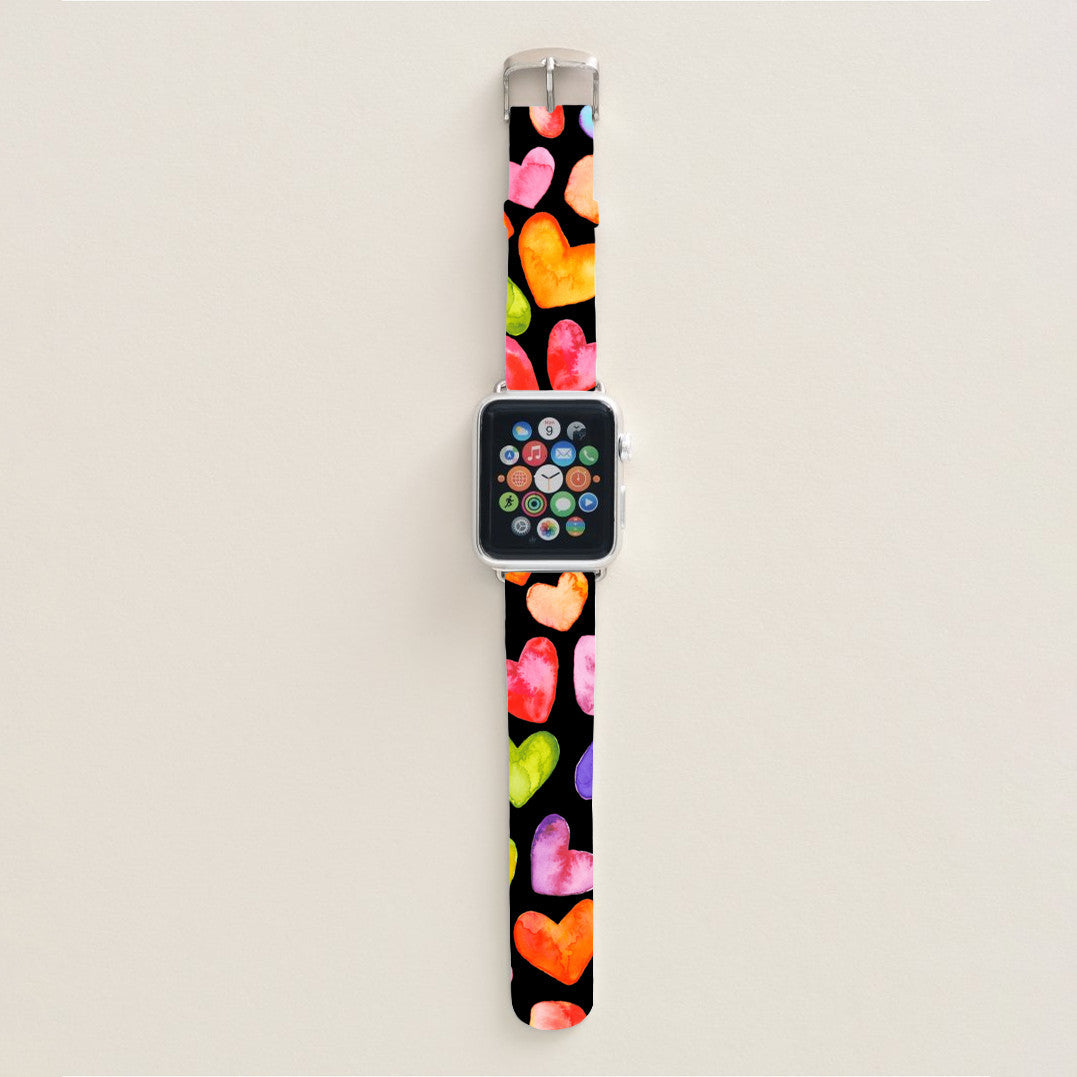 Valentine Watercolor Hearts Watch Band