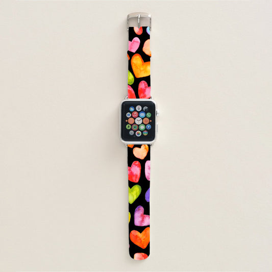 Valentine Watercolor Hearts Watch Band