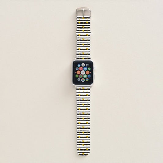 Valentine Black and White stripe with Gold hearts watch band